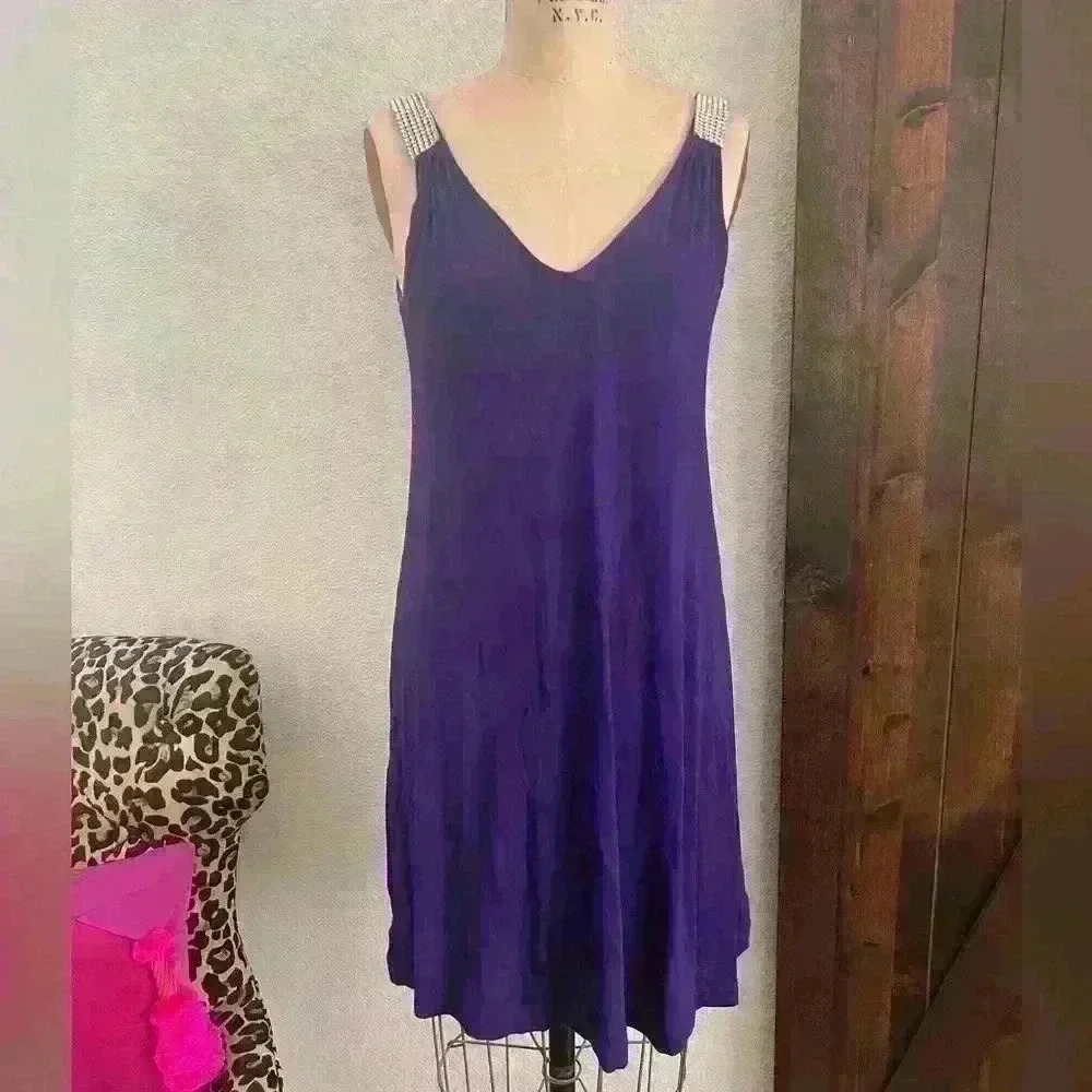 Rhinestone Detail Tank Dress, Purple, Size M